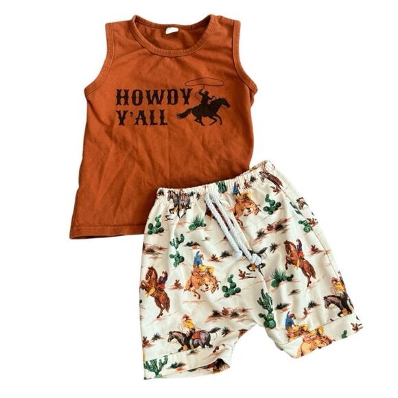 "Howdy Y'all" Baby Toddler Western Cowboy Outfit Set - Picture 1 of 4